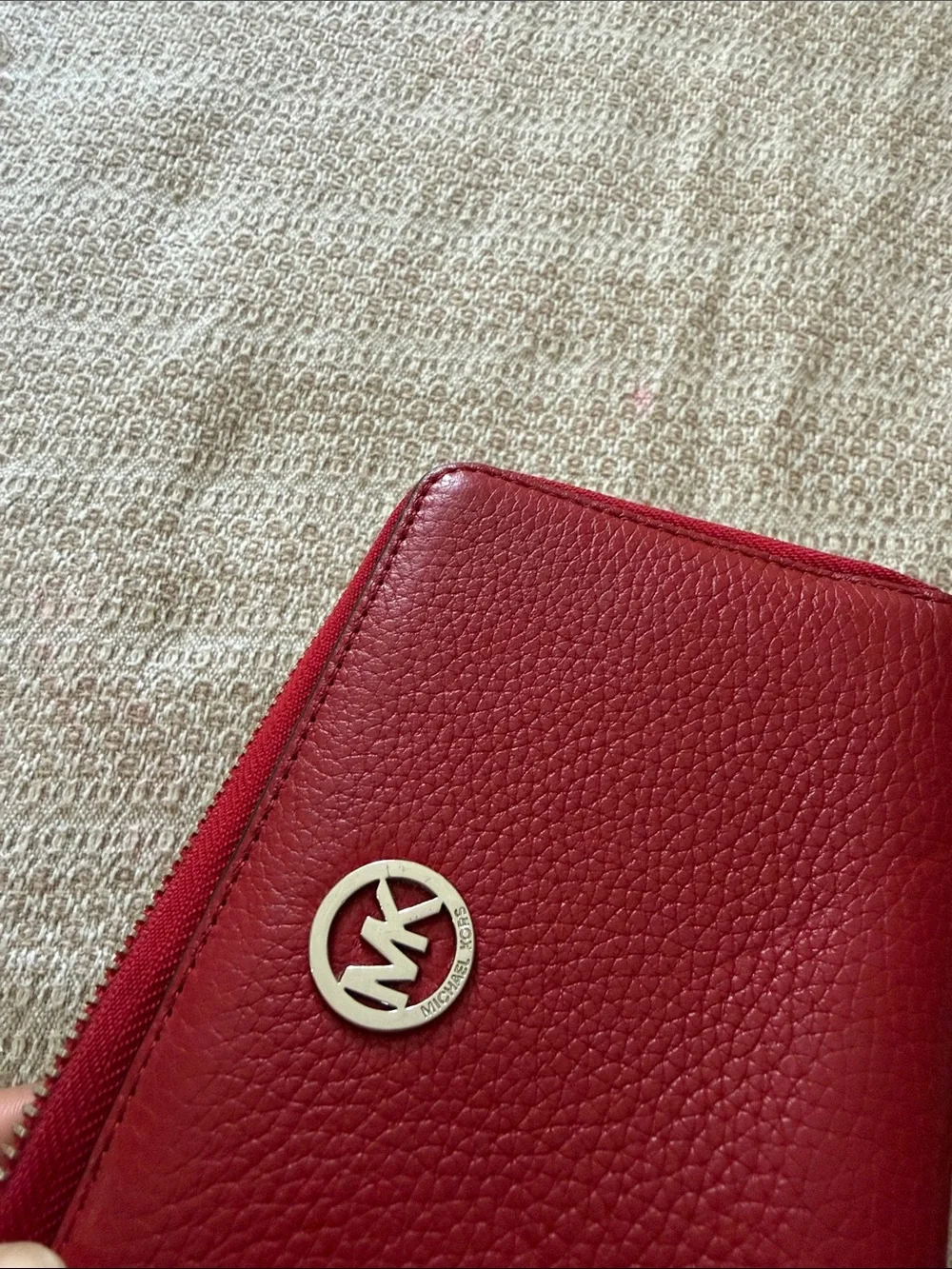 Michael Kors Red Leather Wristlet Clutch with MK Logo